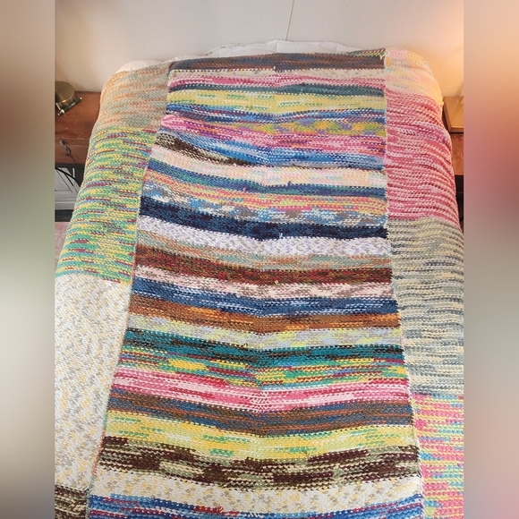 SOLD - VINTAGE Handmade Chenille Knit XL Blanket, Weighted Blanket, Patchwork - Picture 13 of 16